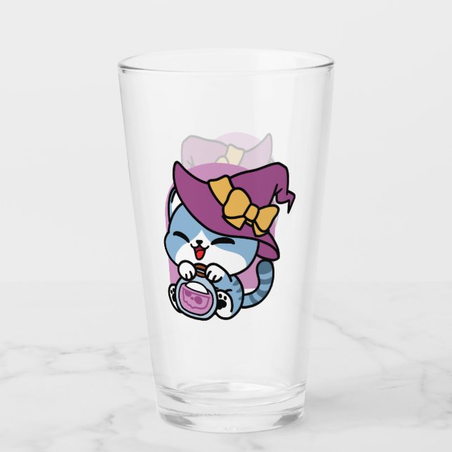 Halloween Tabby Cat – Witch Hat & Potion Art Glas (Vorderseite)
