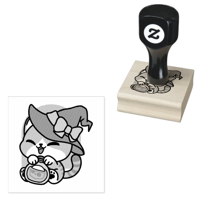 Halloween Tabby Cat – Witch Hat & Potion Art Gummistempel (Stempel)