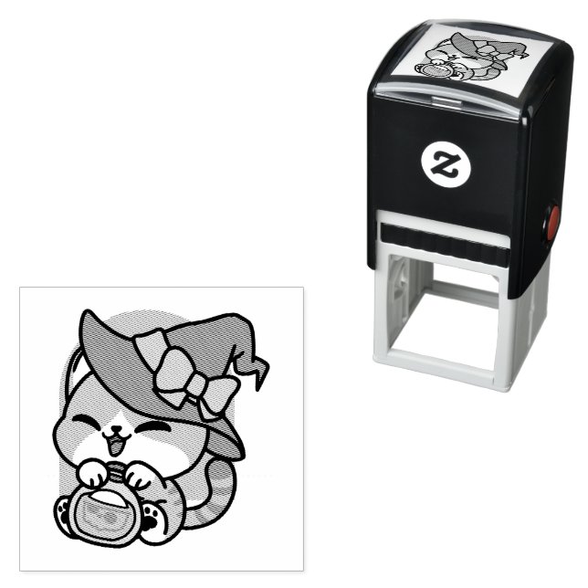 Halloween Tabby Cat – Witch Hat & Potion Art Permastempel (Beispiel)