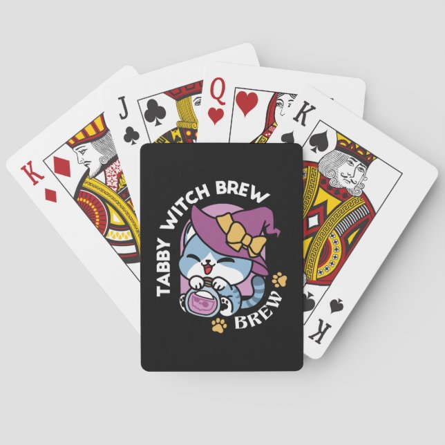 Halloween Tabby Cat – Witch Hat & Potion Art Spielkarten (Rückseite)