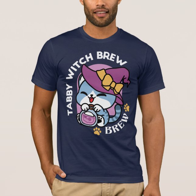 Halloween Tabby Cat – Witch Hat & Potion Art T-Shirt (Vorderseite)