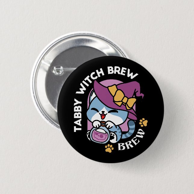 Halloween-Tabby-Katze – Hexenhut und Zaubertrank-K Button (Vorne & Hinten)