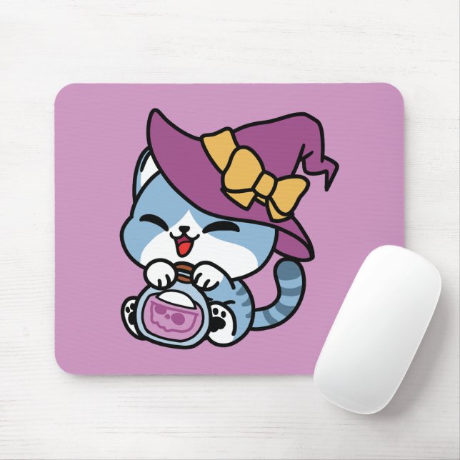 Halloween-Tabby-Katze – Hexenhut und Zaubertrank-K Mousepad (Mit Mouse)