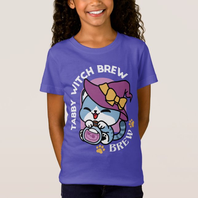 Halloween-Tabby-Katze – Hexenhut und Zaubertrank-K T-Shirt (Vorderseite)