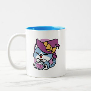 Halloween-Tabby-Katze – Hexenhut und Zaubertrank-K Zweifarbige Tasse