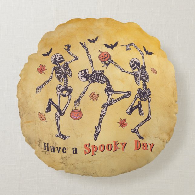 Halloween-Tagesskelett 2-seitige Rundkissen Rundes Kissen (Vorderseite)