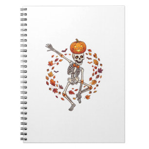 Halloween tanzendes Skelett Kürbiskopf Herbstlaub Notizblock