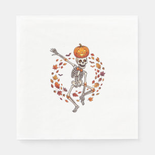 Halloween tanzendes Skelett Kürbiskopf Herbstlaub Serviette