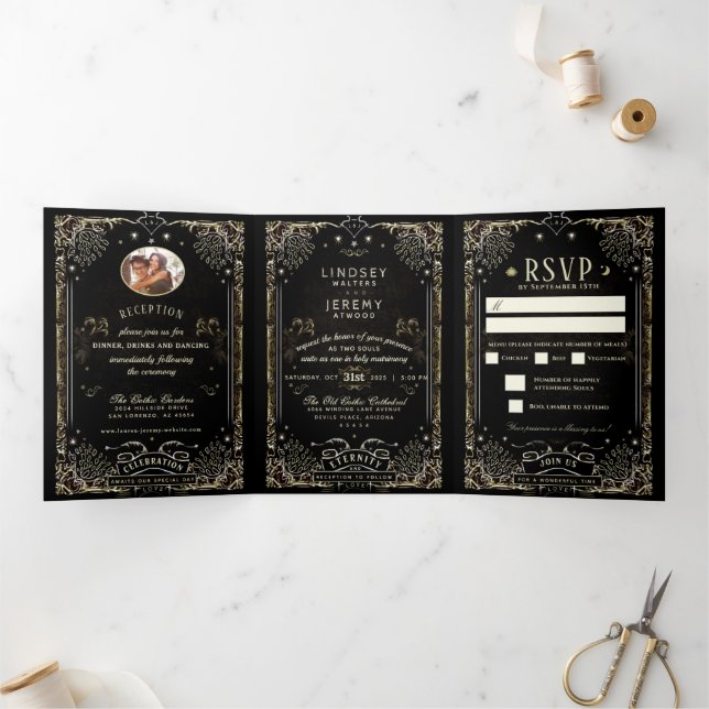 Halloween Tarot Wedding - UAWG MENU Tri-Falten Dreifach Gefaltete Einladung (Innenseite)