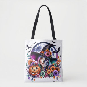 Halloween-Tasche mit Hexe und Skelett