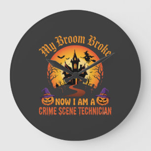 Halloween-Tatorttechniker-Hexen-Humor-Design Große Wanduhr