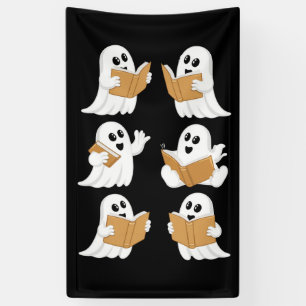 Halloween Teacher Ghost Reading Books Librarian Banner