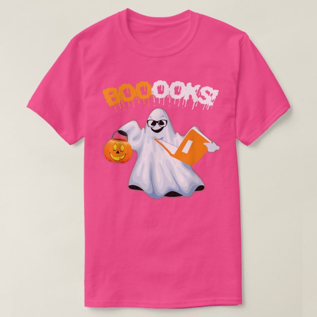 Halloween Teacher Librarian Books Reading Ghost Pu T-Shirt (Design vorne)