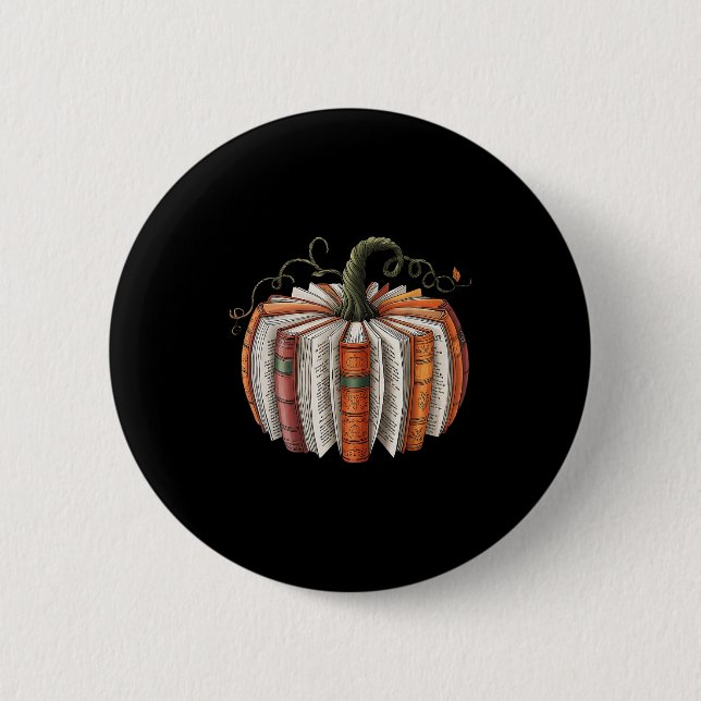 Halloween Teacher Librarians Fall Book Pumpkin Ret Button (Vorderseite)