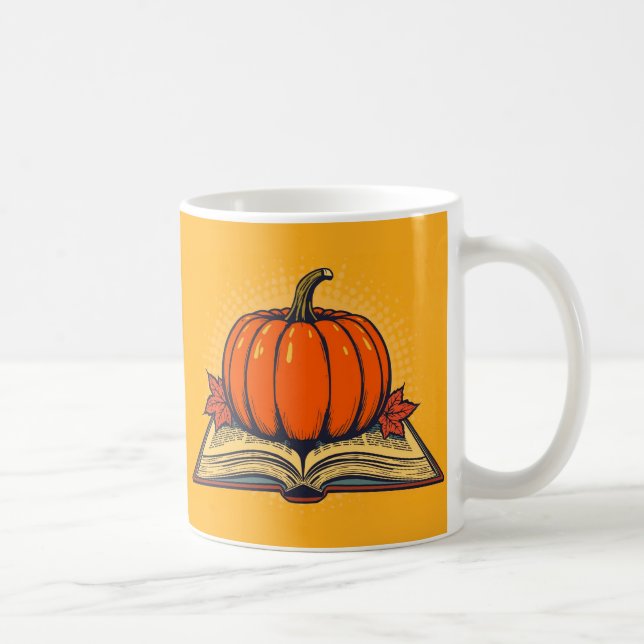 Halloween Teacher Shirts fallen Pumpkin Fall Book Kaffeetasse (Rechts)