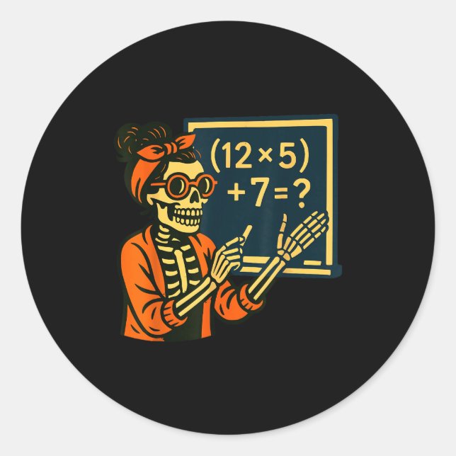 Halloween Teacher Six Seven Meme 6 7 Skeleton Soky Runder Aufkleber (Vorderseite)