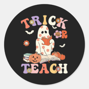 Halloween Teacher Trick oder lehren Groovy Floral Runder Aufkleber