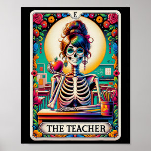 Halloween Teachers Tarot Card Spooky Skelett auf d Poster