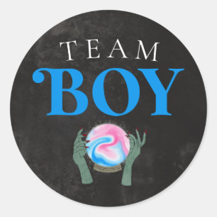 Halloween Team Boy Gender Reveal Party Abstimmung Runder Aufkleber