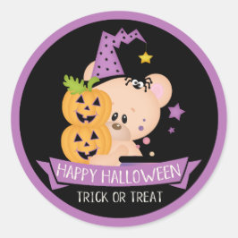 Halloween Teddy Bar Warlock mit Pumpkins Runder Aufkleber