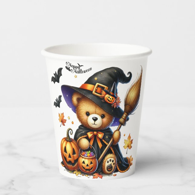 Halloween Teddy Bar Wizard Holiday Pappbecher (Vorderseite)