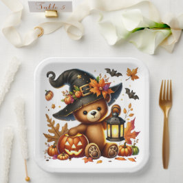 Halloween Teddy Bar Wizard Holiday Pappteller