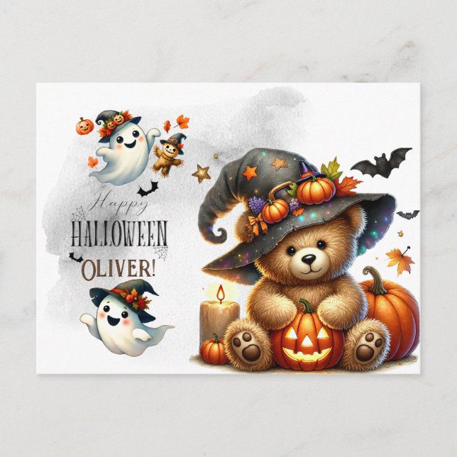 Halloween Teddy Bar Wizard Holiday Postkarte (Vorderseite)