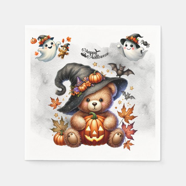 Halloween Teddy Bar Wizard Holiday Serviette (Vorderseite)