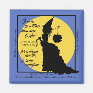 Halloween-Teeparty-Einladung viktorianische Hexe Magnet