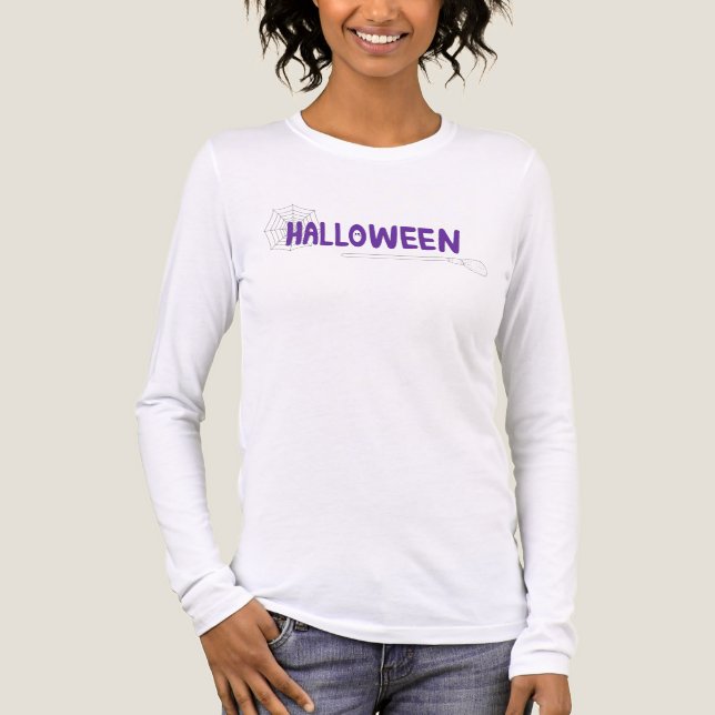Halloween-Text in Lila mit unheimlichem Web-Akzent Tri-Blend Shirt (Vorderseite)