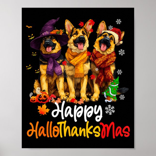 Halloween Thanksgiving Christmas German Shepherd D Poster (Vorne)