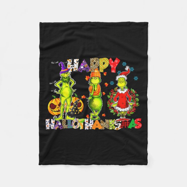 Halloween Thanksgiving Christmas, Happy Hallo Than Fleecedecke (Vorderseite)