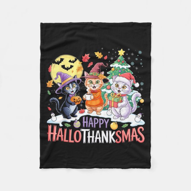 Halloween Thanksgiving Christmas Happy Hallothanks Fleecedecke (Vorderseite)