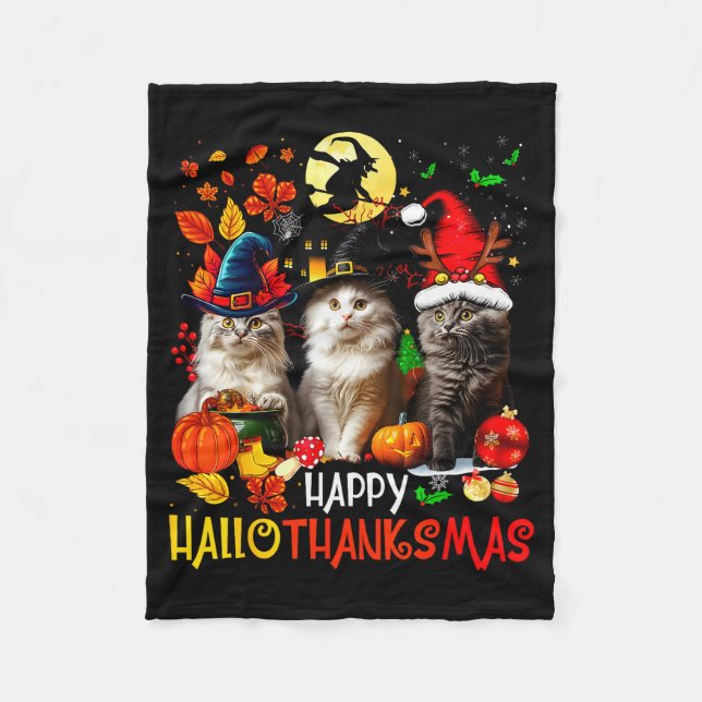 Halloween Thanksgiving Christmas Happy Hallothanks Fleecedecke (Vorderseite)