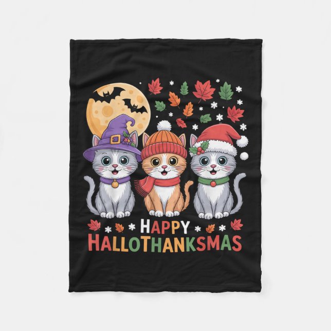 Halloween Thanksgiving Christmas Happy Hallothanks Fleecedecke (Vorderseite)
