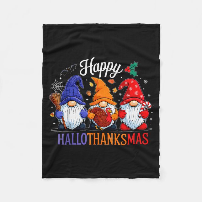 Halloween Thanksgiving Christmas Happy Hallothanks Fleecedecke (Vorderseite)