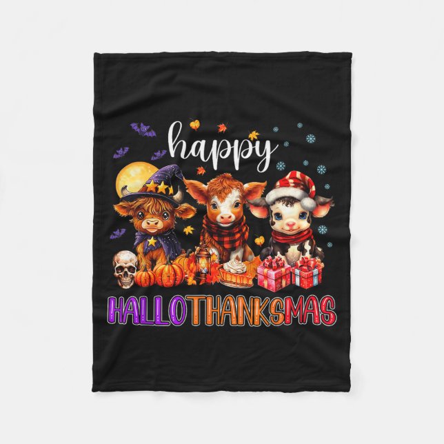 Halloween Thanksgiving Christmas Happy Hallothanks Fleecedecke (Vorderseite)
