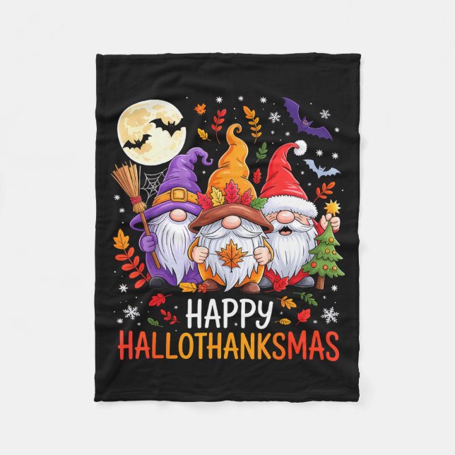 Halloween Thanksgiving Christmas Happy Hallothanks Fleecedecke (Vorderseite)