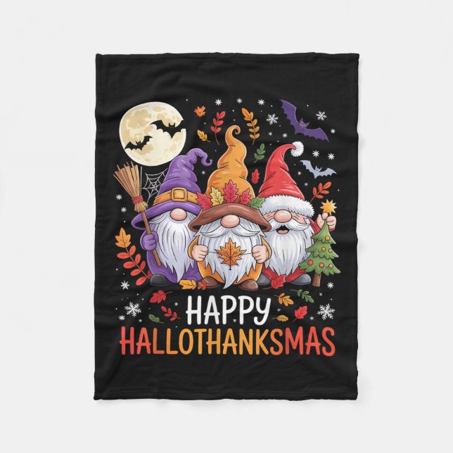 Halloween Thanksgiving Christmas Happy Hallothanks Fleecedecke (Vorderseite)
