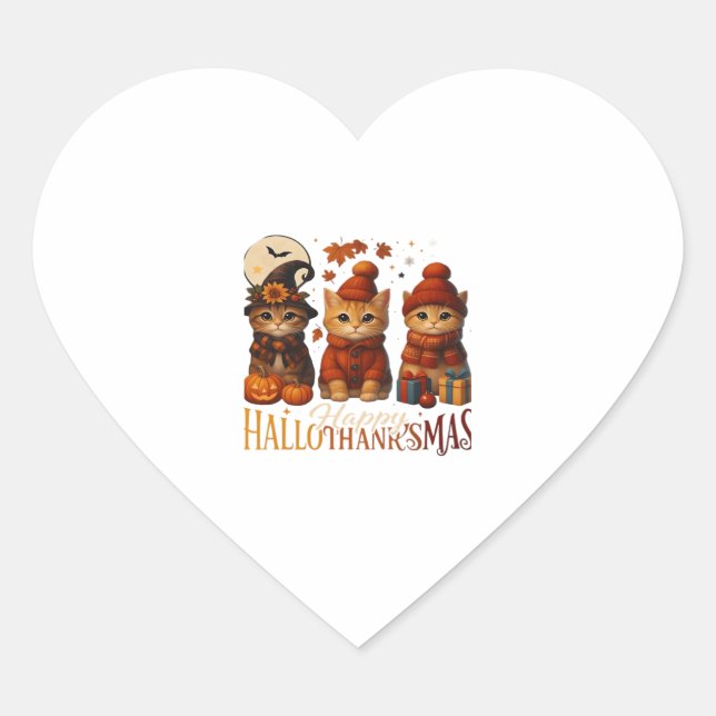 Halloween Thanksgiving Christmas Happy HalloThanks Herz-Aufkleber (Vorderseite)