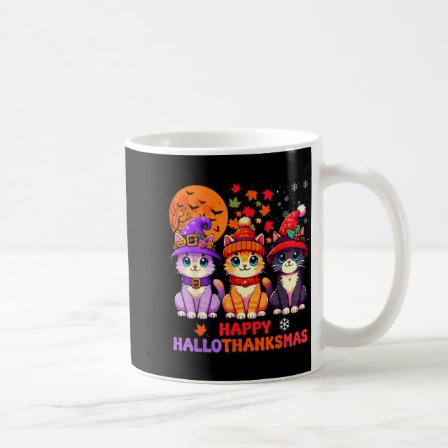 Halloween Thanksgiving Christmas Happy Hallothanks Kaffeetasse (Rechts)