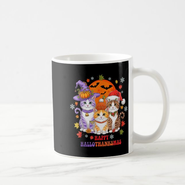 Halloween Thanksgiving Christmas Happy Hallothanks Kaffeetasse (Rechts)