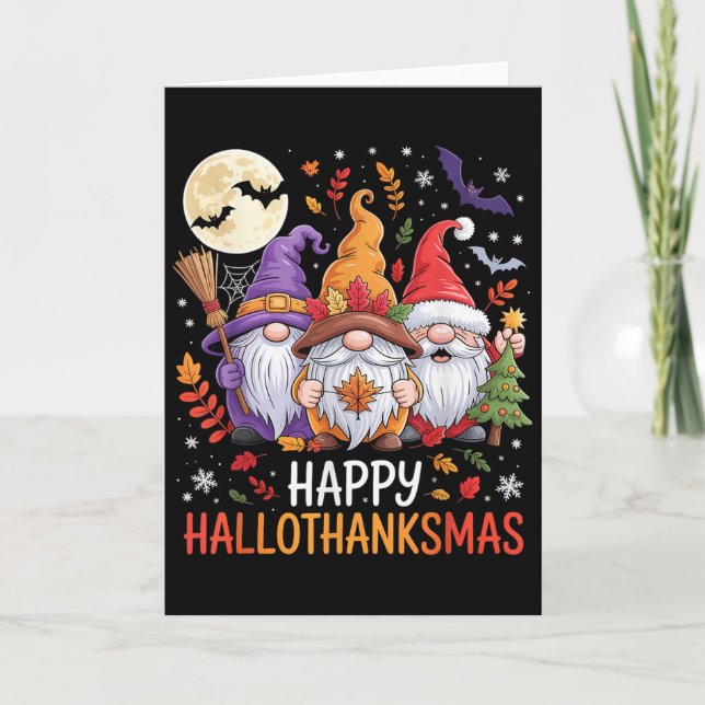 Halloween Thanksgiving Christmas Happy Hallothanks Karte (Vorderseite)