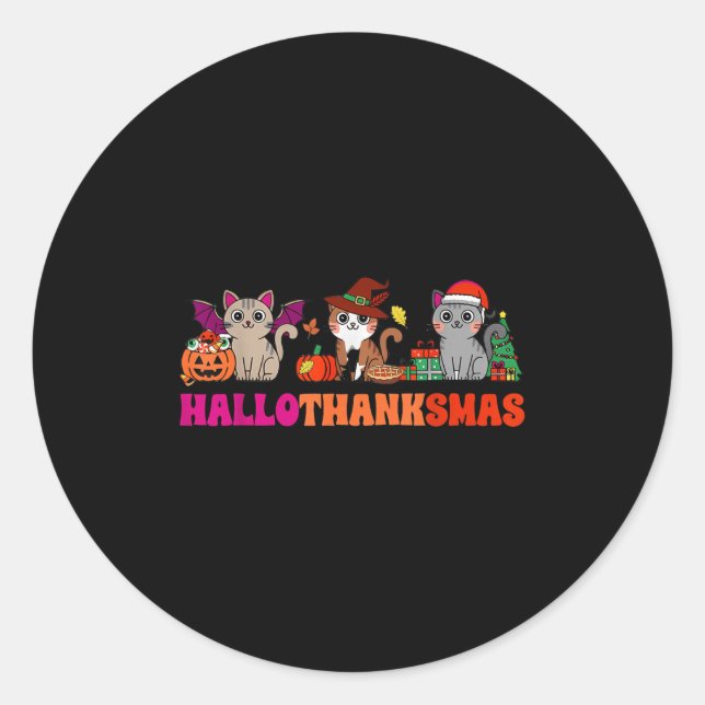 Halloween Thanksgiving Christmas Happy Hallothanks Runder Aufkleber (Vorderseite)