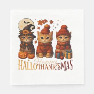 Halloween Thanksgiving Christmas Happy HalloThanks Serviette
