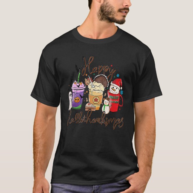 Halloween Thanksgiving Christmas Happy Hallothanks T-Shirt (Vorderseite)