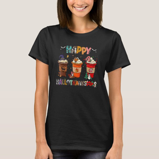 Halloween Thanksgiving Christmas Happy Hallothanks T-Shirt (Vorderseite)