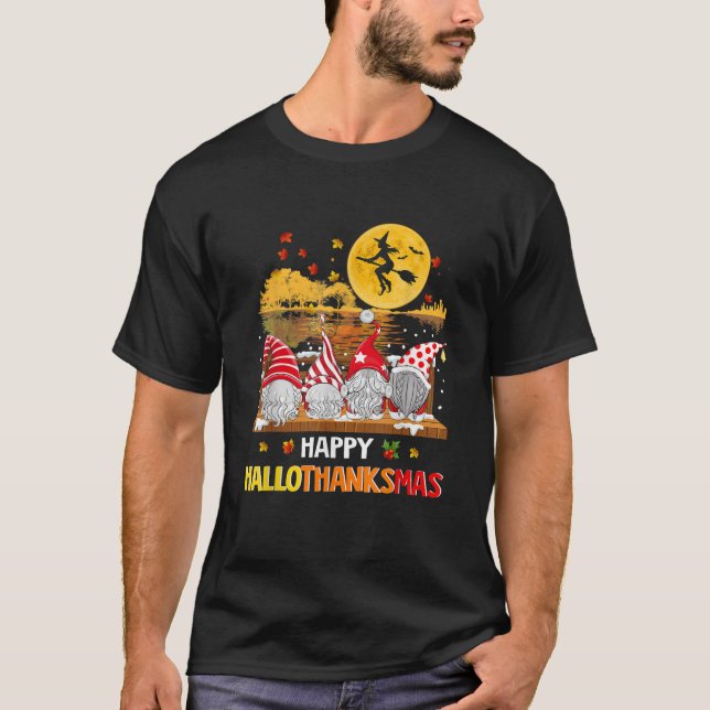 Halloween Thanksgiving Christmas Happy HalloThanks T-Shirt (Vorderseite)