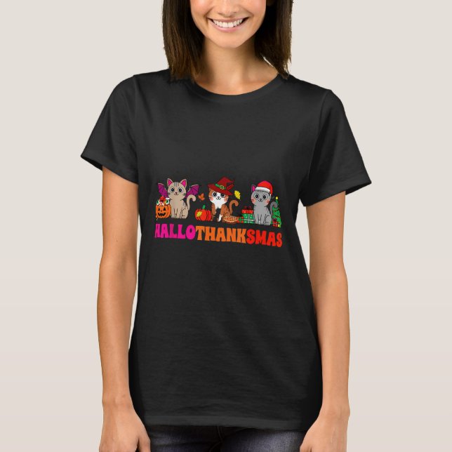 Halloween Thanksgiving Christmas Happy Hallothanks T-Shirt (Vorderseite)