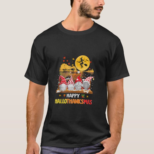 Halloween Thanksgiving Christmas Happy HalloThanks T-Shirt (Vorderseite)